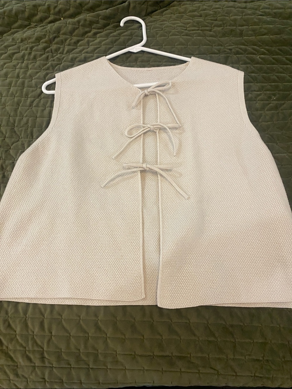 Textured Cream Tie-Front Vest